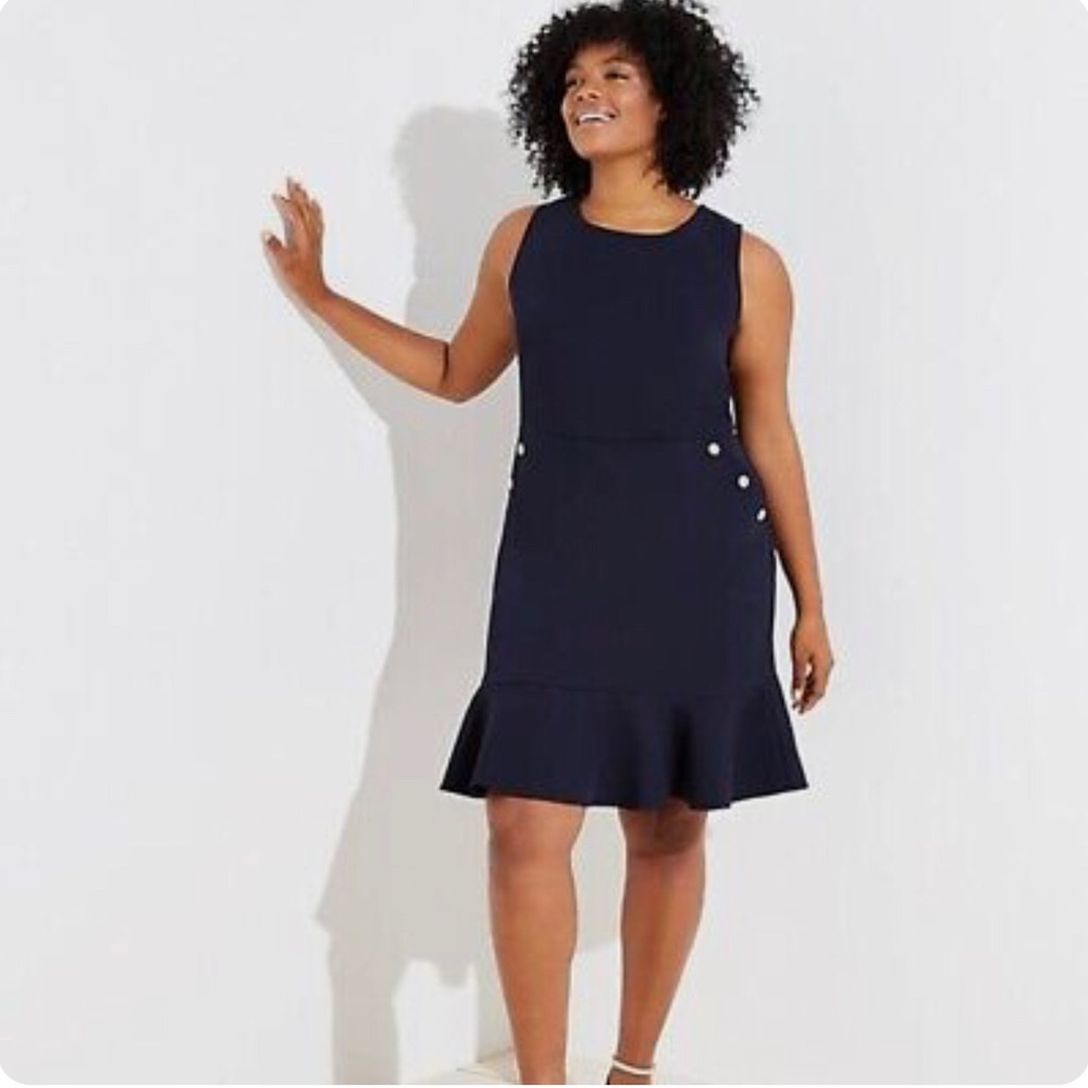 NWT $89 Ann Taylor Loft Plus Navy Blue Flounce Hem Button Pocket Dress Size 26w